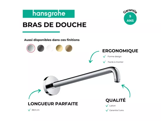 Bras de douche HANSGROHE M 38,9 cm Aspect doré poli