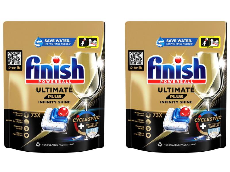 Finish Maschinenspülmittel Ultimate Plus Infinity Shine 2 x Spülmaschinentabs für sauberes Geschirr, brillante Gläser und glänzendes Besteck