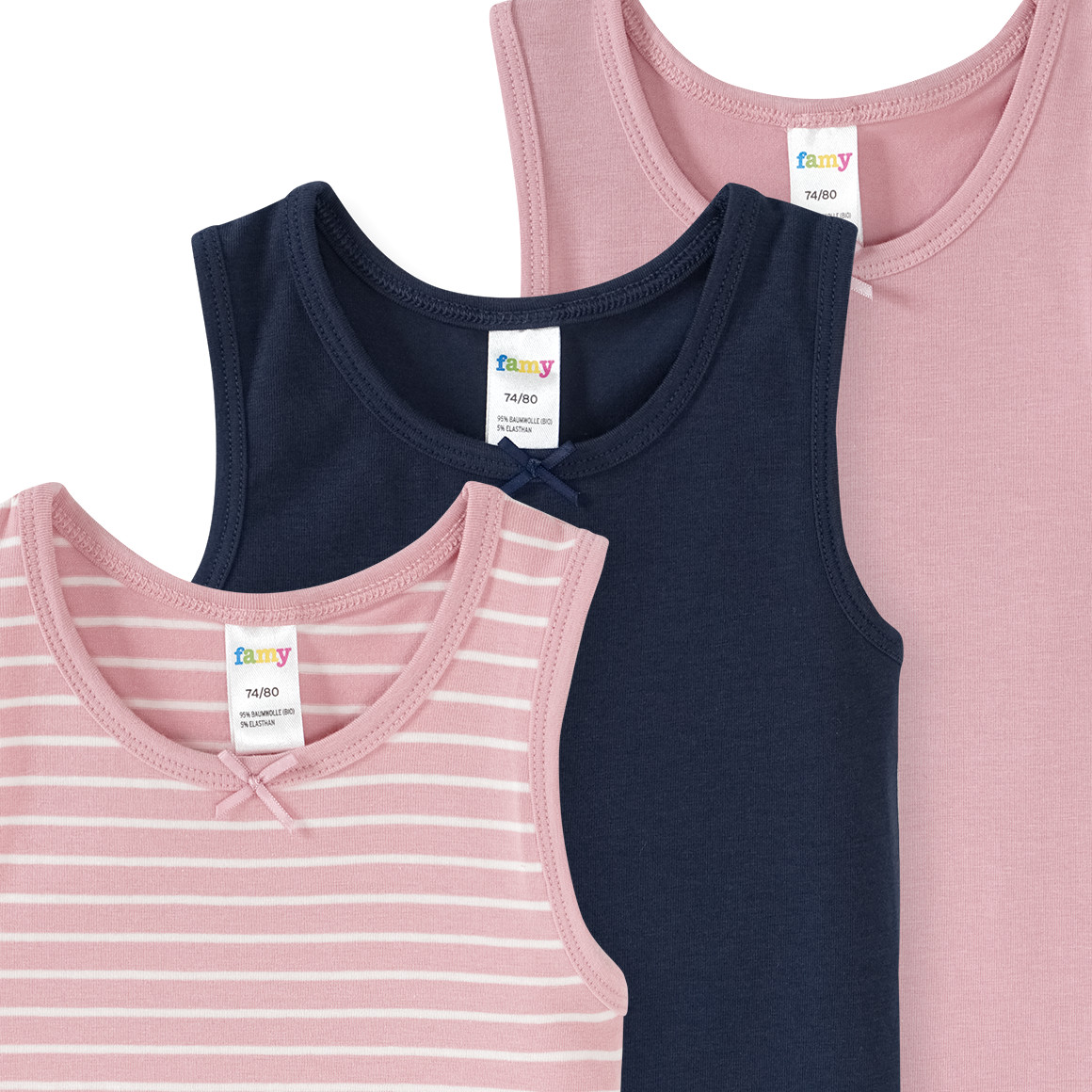 Famy 3 Baby Unterhemden rosa / dunkelblau