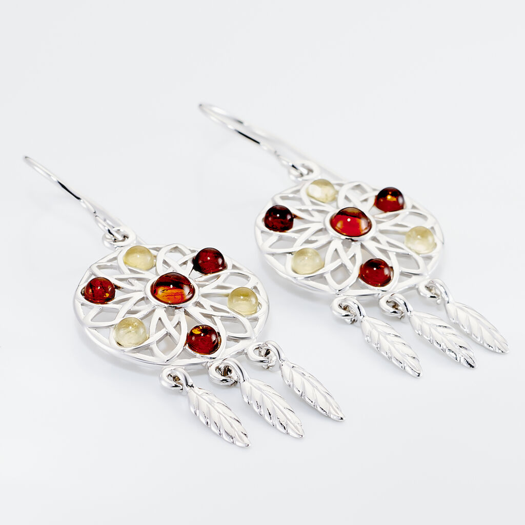 Boucles D'oreilles Argent Blanc Lorena Ambre