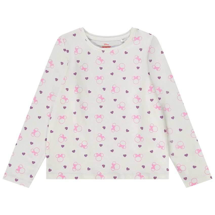 T-shirt manches longues en jersey imprimé Minnie Disney pour fille - Ecru