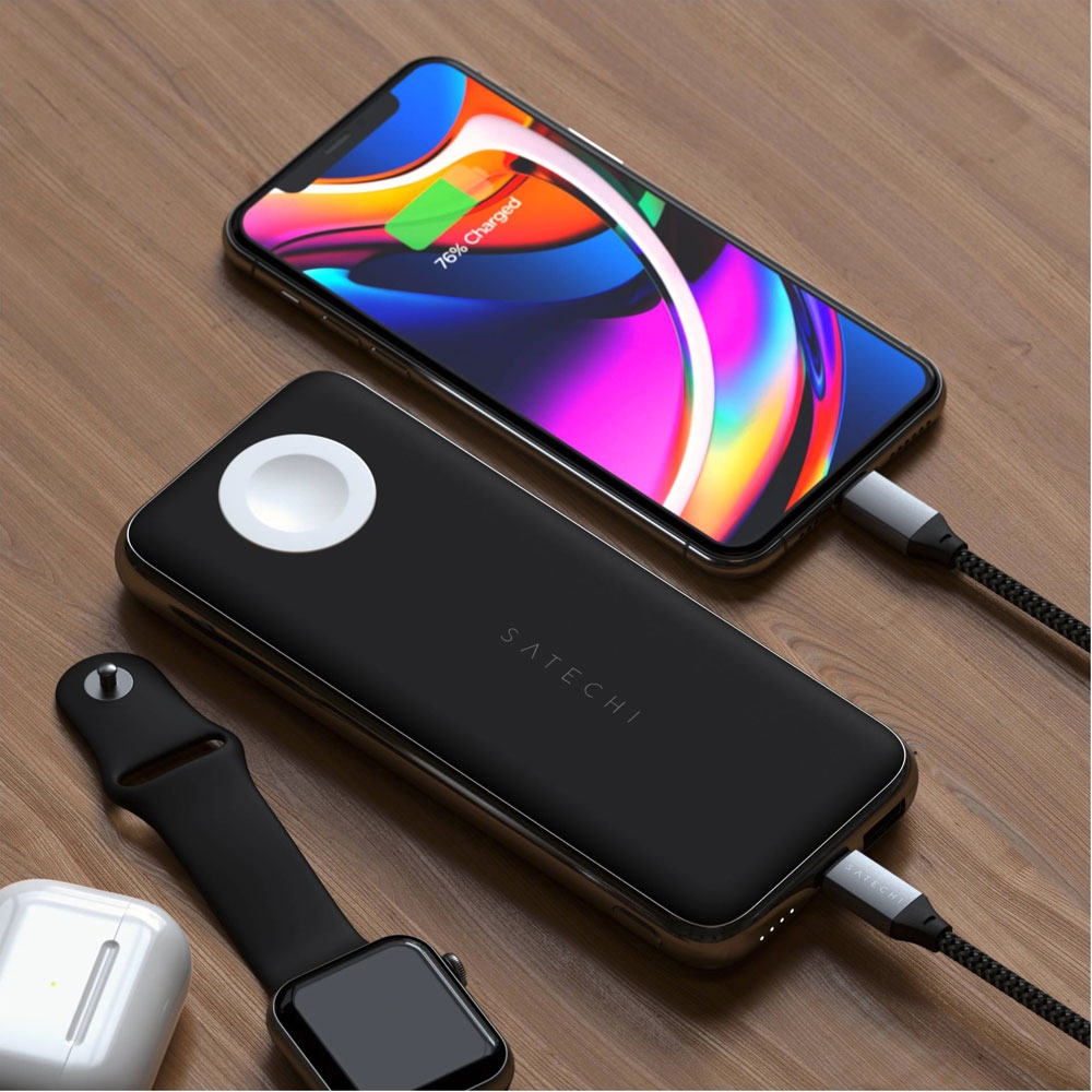 3in1 Quatro Powerbank 10000mAh Ladestation mit Magnet Dock Charger für Apple Watch (ST-UC10WPBM) - Schwarz