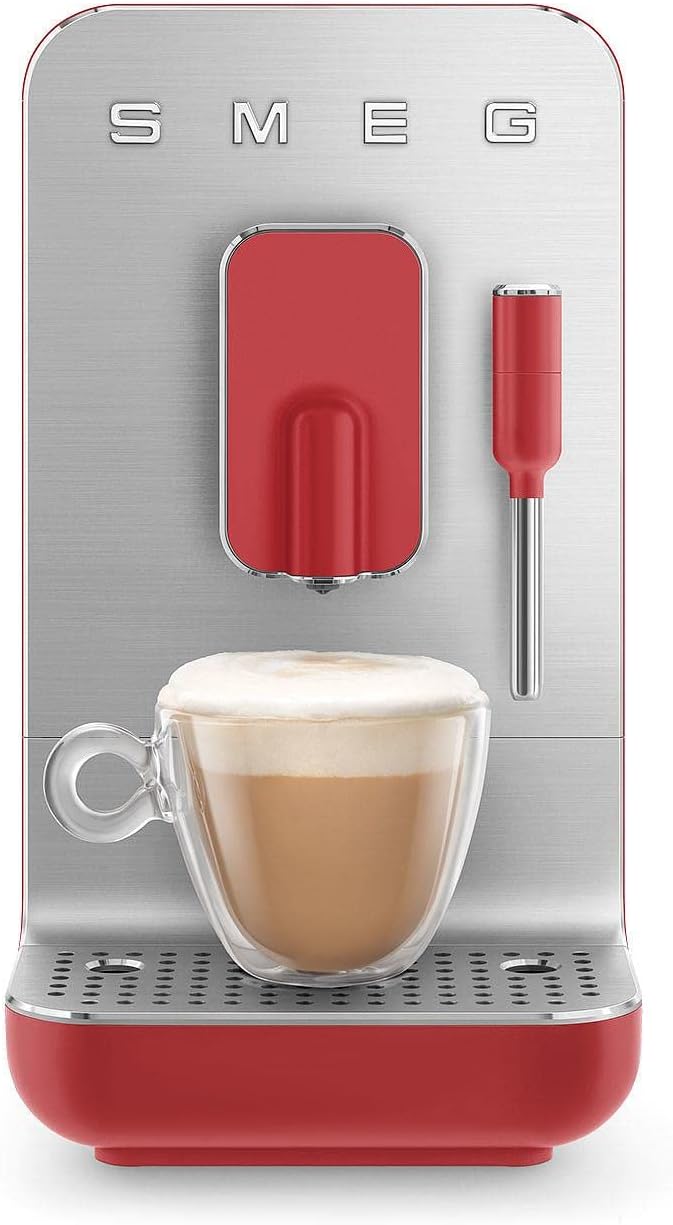 Smeg, Kaffeevollautomat mit Dampffunktion BCC02RDMEU, Dampfdüse, integriertes Mahlwerk, Thermoblocksystem, 1,4 l Tank, 19 Bar Pumpendruck, Kompaktmessungen, 1350W, Rot