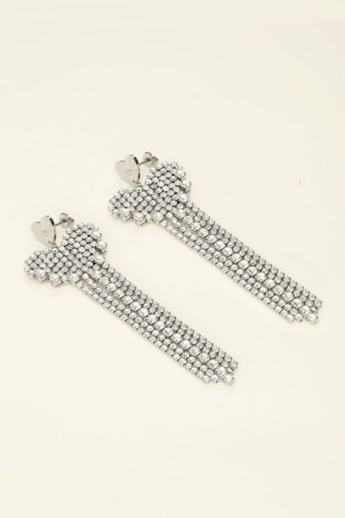 Universe statement oorbellen hartje met strass