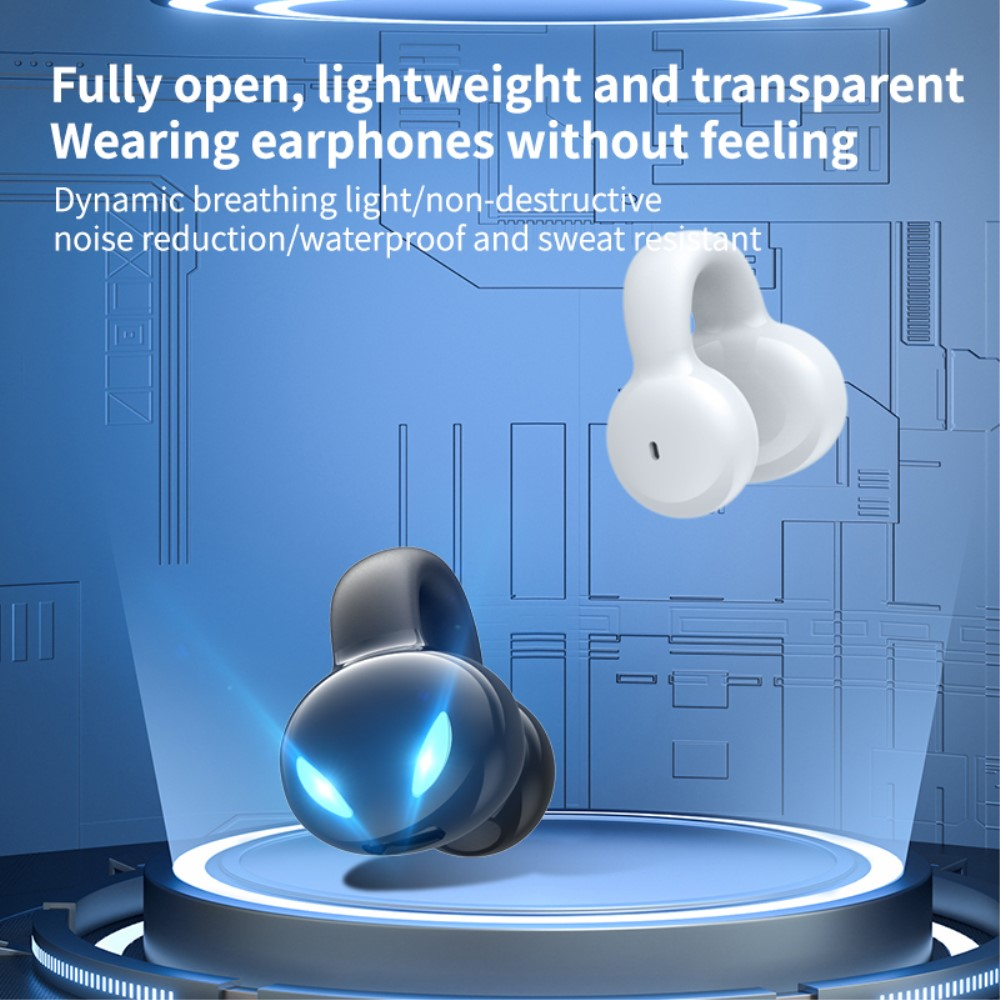 Ohrclip Wireless Bluetooth 5.3 Kopfhörer In-Ear Headset mit Noise Cancelling und bequemer Silikon Halterung (IPX5) - Schwarz