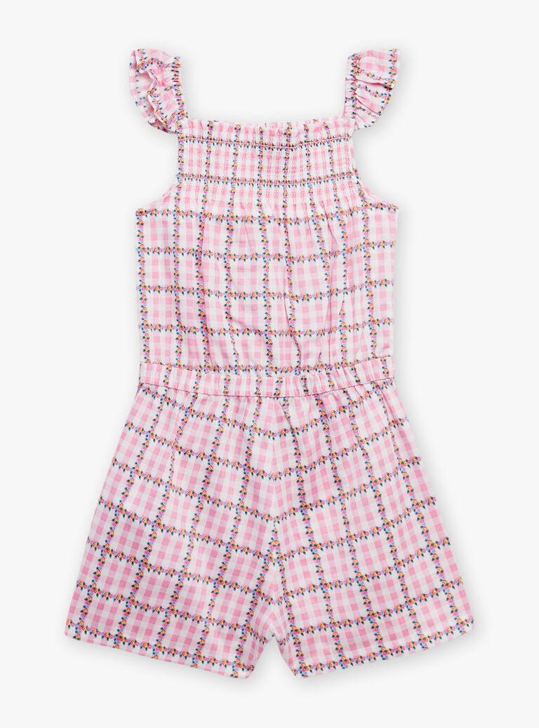 Combishort à smock rose à imprimé à carreaux