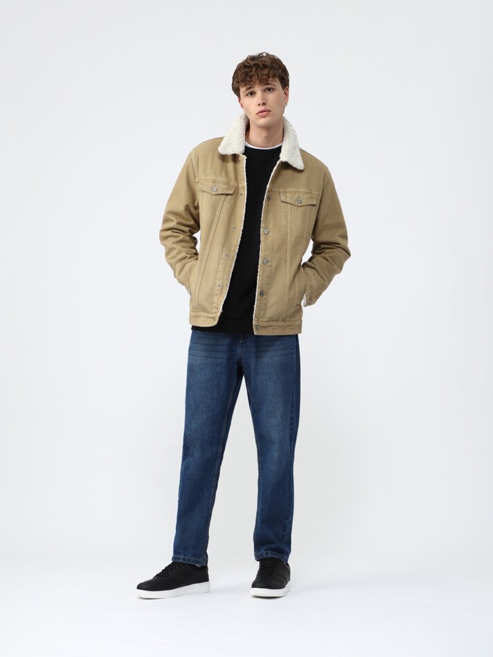 Jaqueta jeans com forro de sherpa - Camel claro