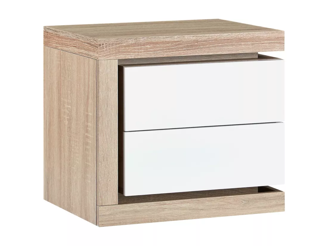 Lot de 2 table de chevet avec 2 tiroirs - Avec LEDs - Blanc laqué et naturel - FLARANCIA