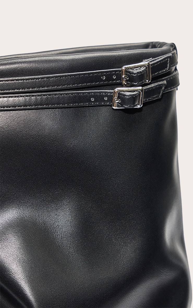 Noir Bottines À Bout Rond En Synthétiquecuir Avec Revers Et Sangle À Boucle
