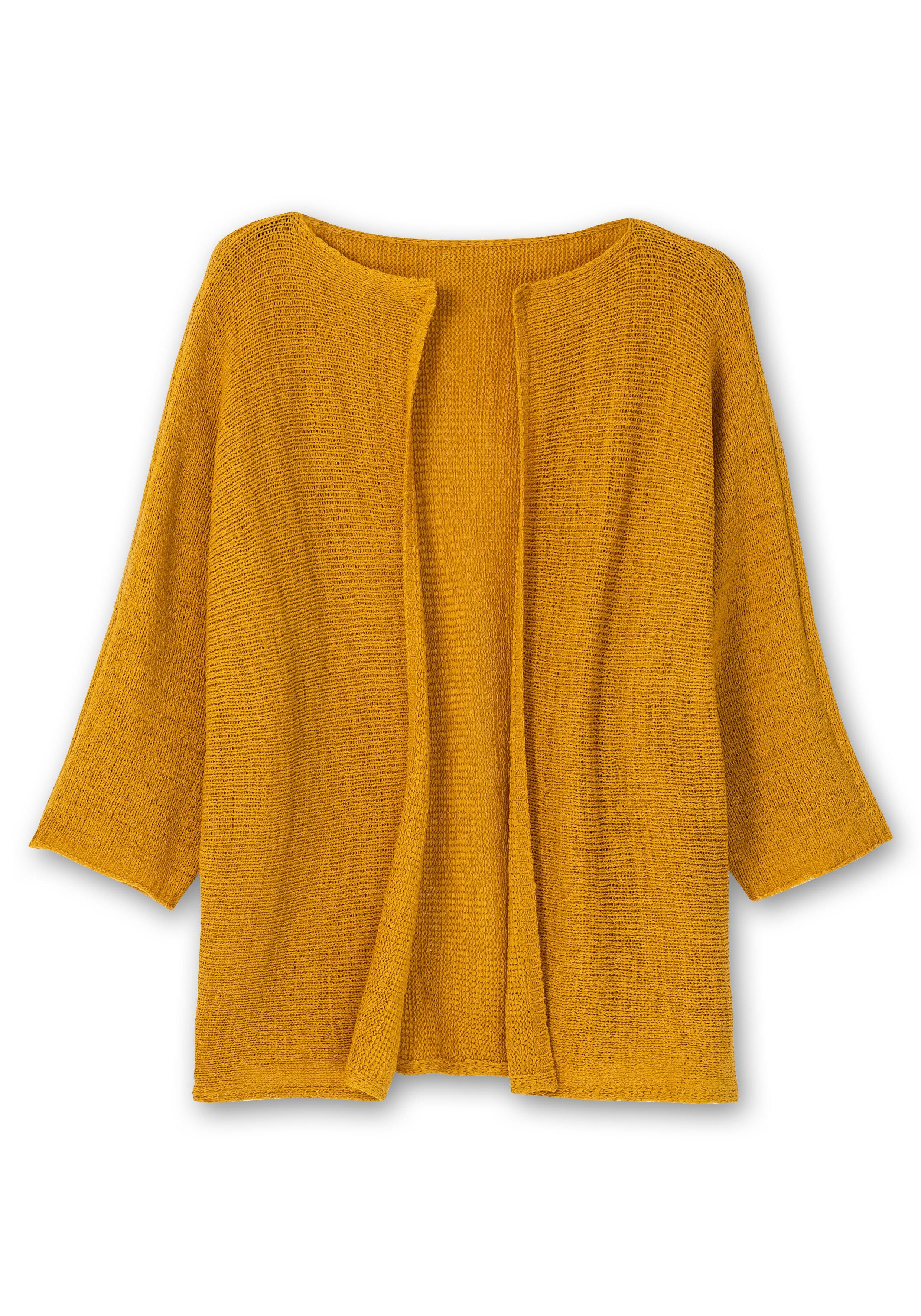 Strickjacke mit 3/4-Fledermausärmeln, aus Bändchengarn