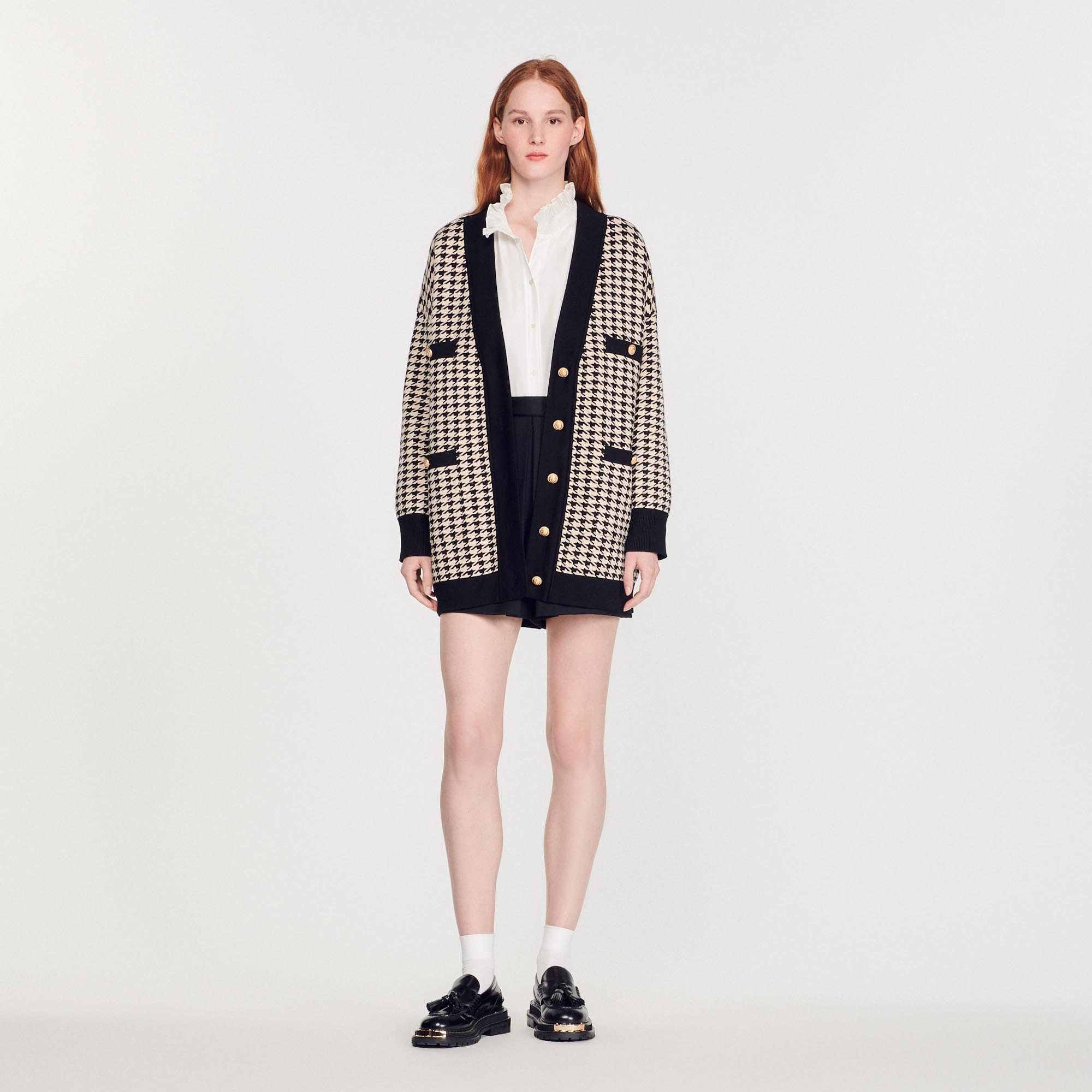 Cardi-coat long en pied de coq