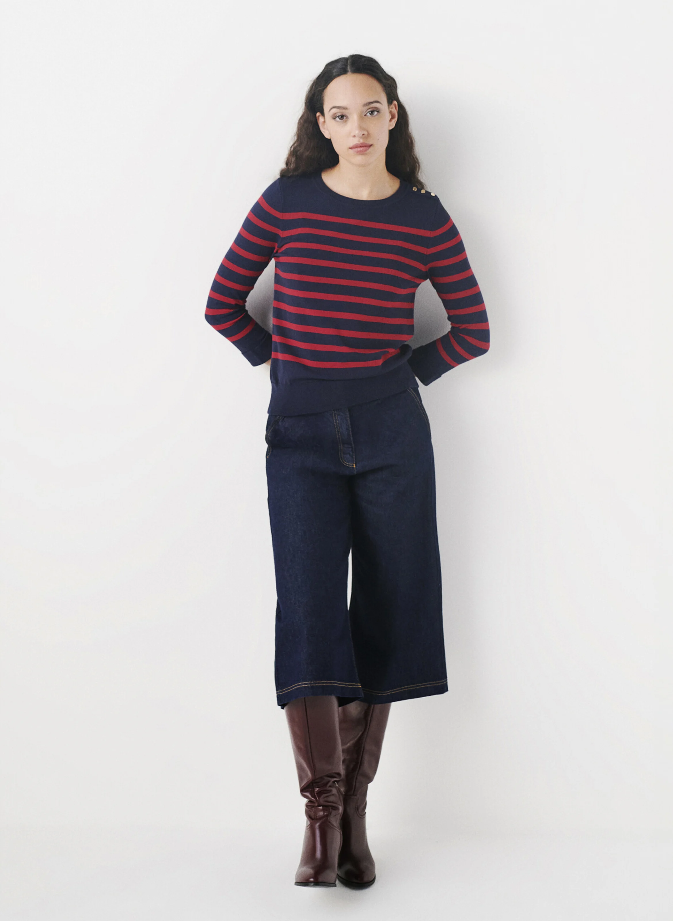 MJULIETTE - Pull droit col rond rayé en maille mélangée | Rouge