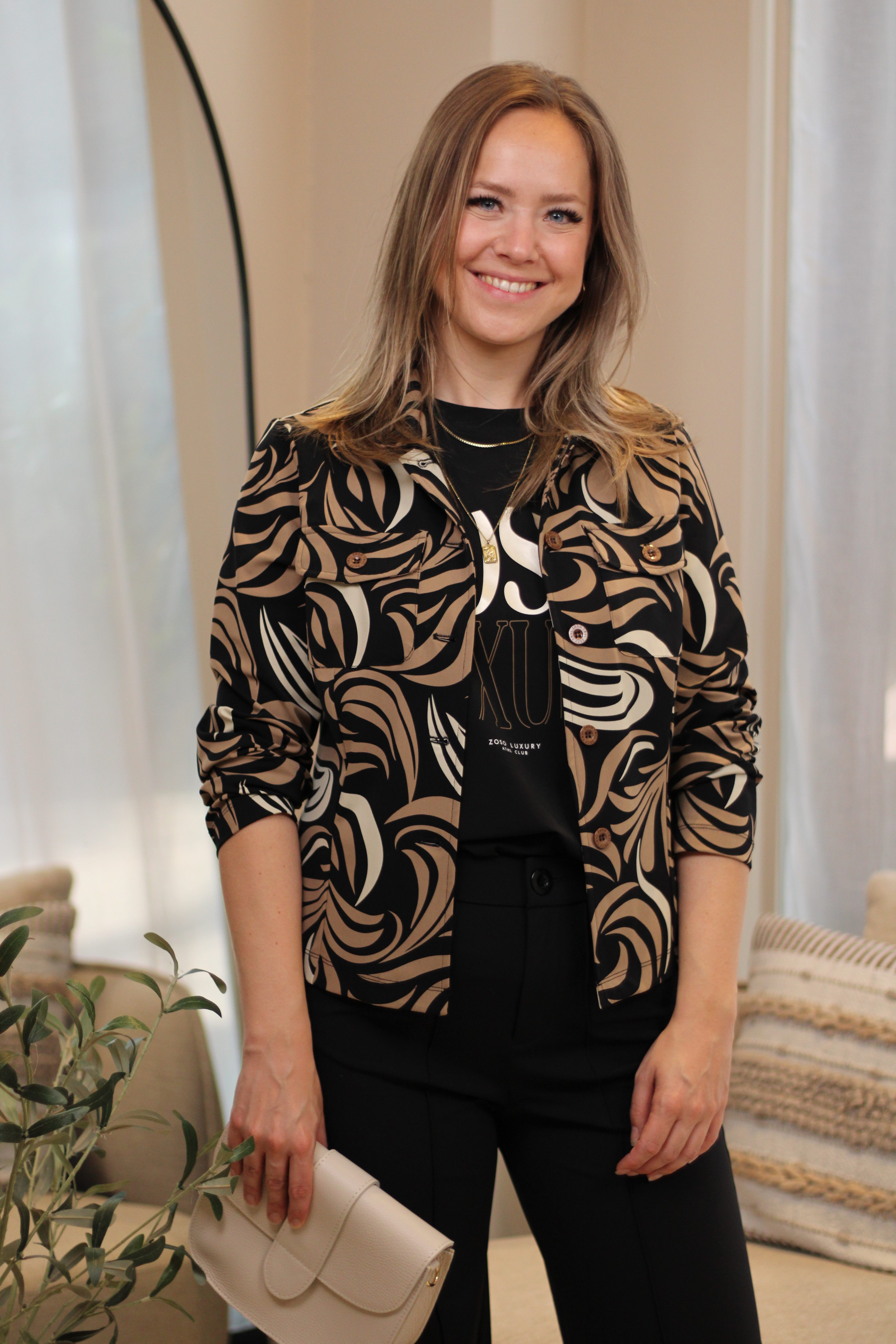 Zoso - Lauren Printed Travel Jacket - Black/Camel