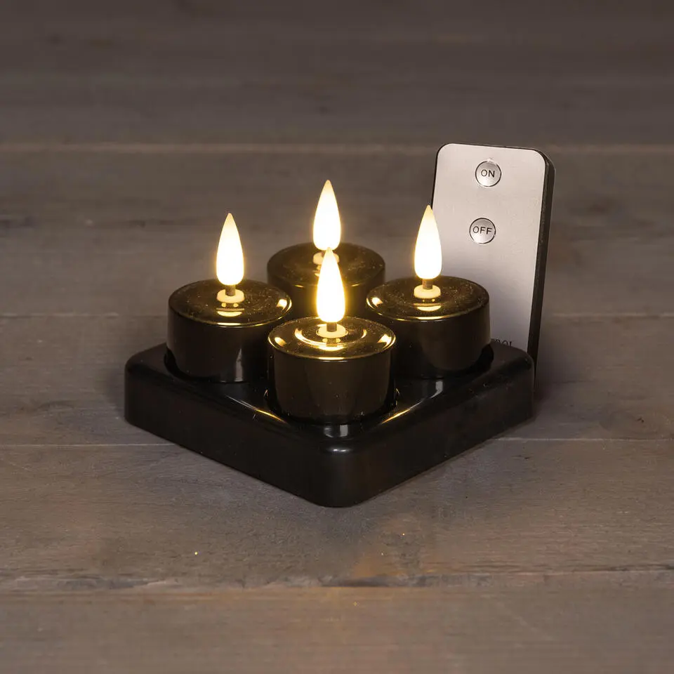 Anna's Collection LED waxinelichtjes - 4x -zwart - oplaadbaar