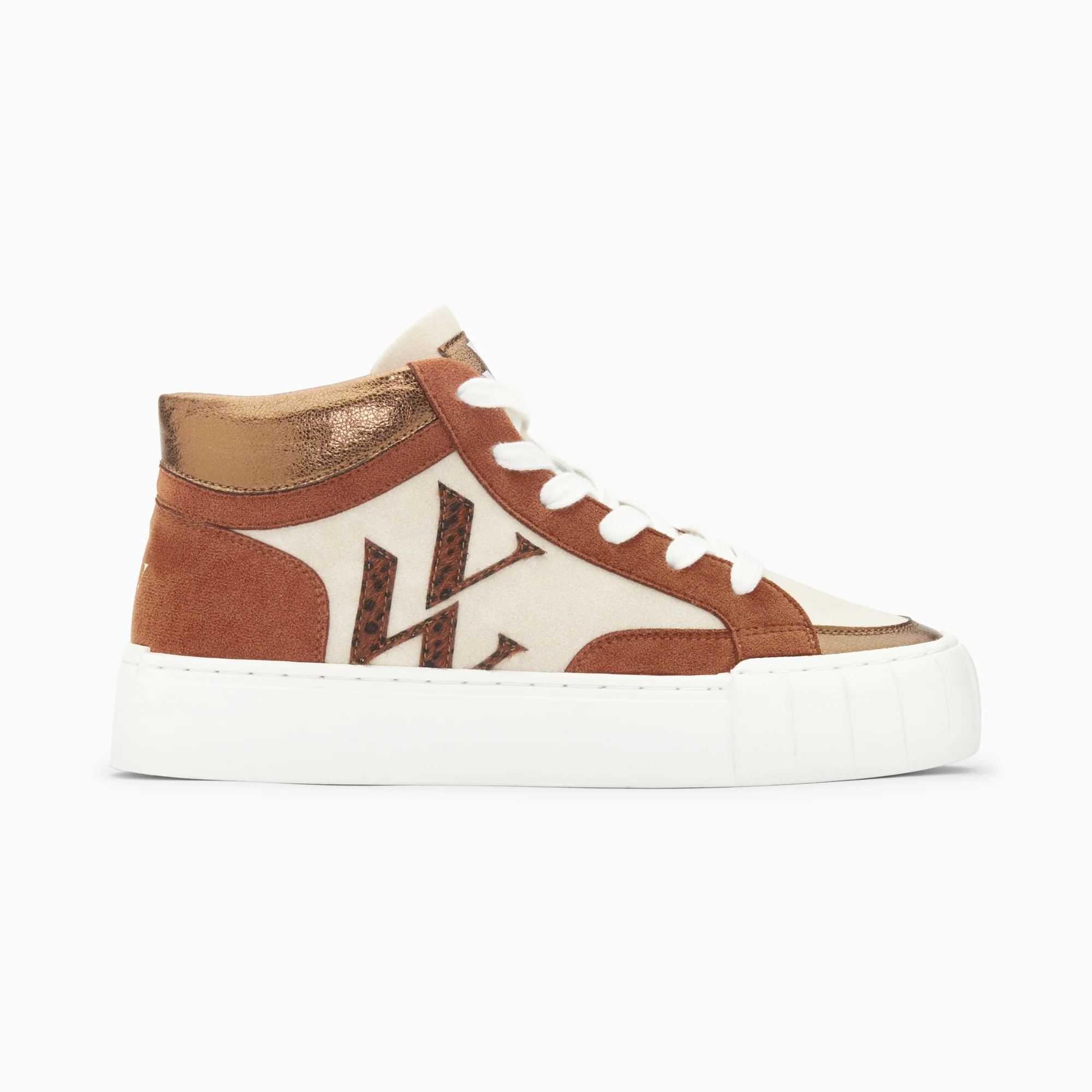 Sneakers-Baskets monogramme Suzie montantes beige et camel à lacets