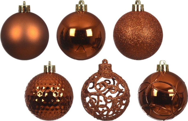 Decoris kerstballen - 37x stuks - 6 cm - koper/cognac bruin -kunststof -kerstversiering