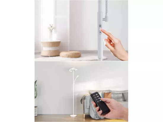 Anten Lampadaire sur Pied LED Dimmable KAKA | Blanc 20 W avec Lampe de Lecture moderne flexible de 7 W | avec Télécommande 2750LM pour Salon, Chambre