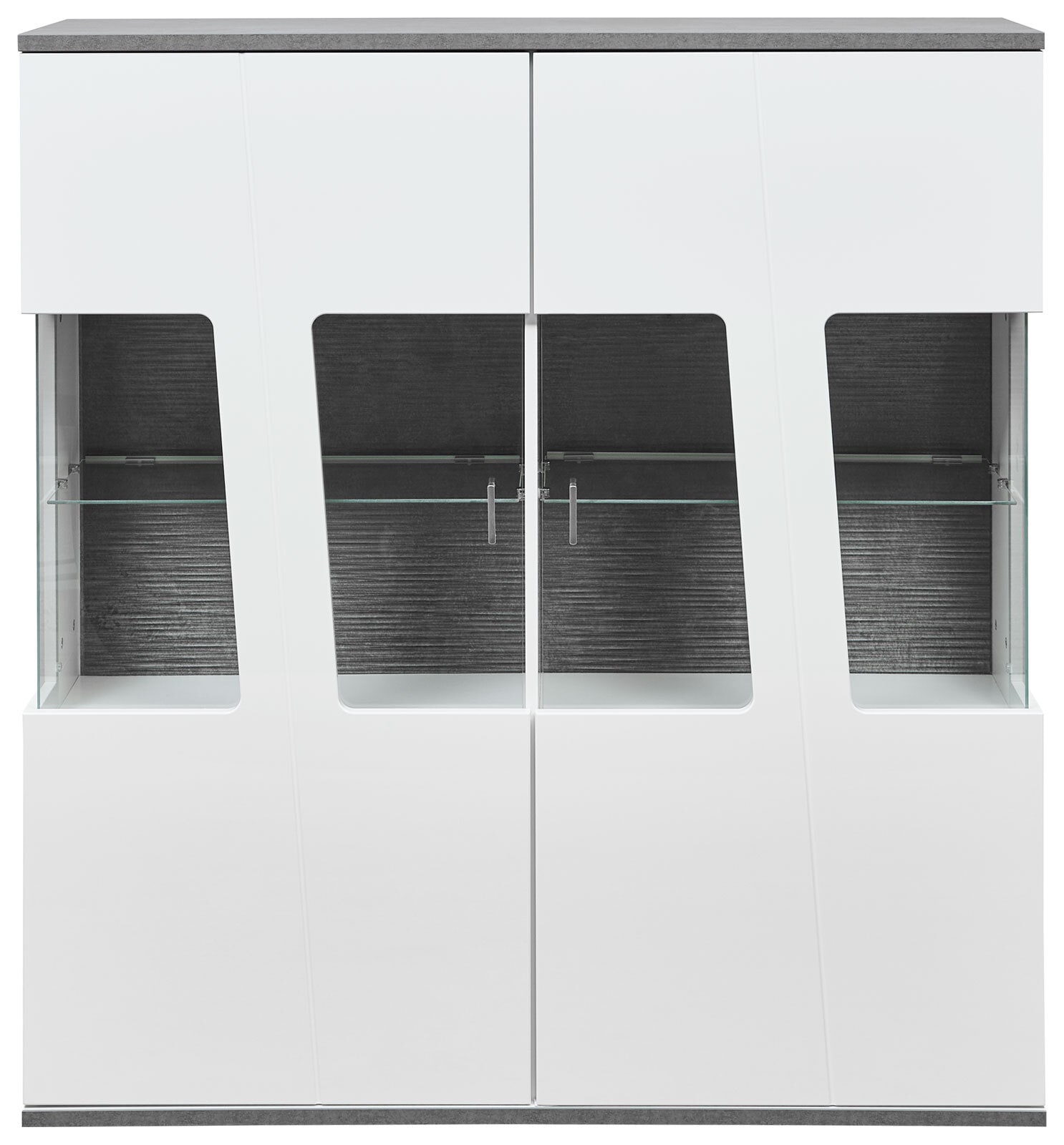 Highboard MARIE 130 x 140 x 37 cm Holznachbildung weiß Hochglanz