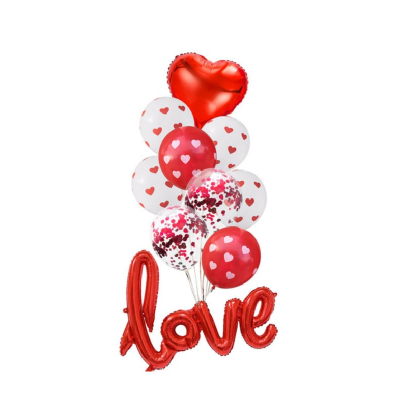 (12-tlg. Set) Party Ballons Latex- und Folienballon Dekoration Love - Rot