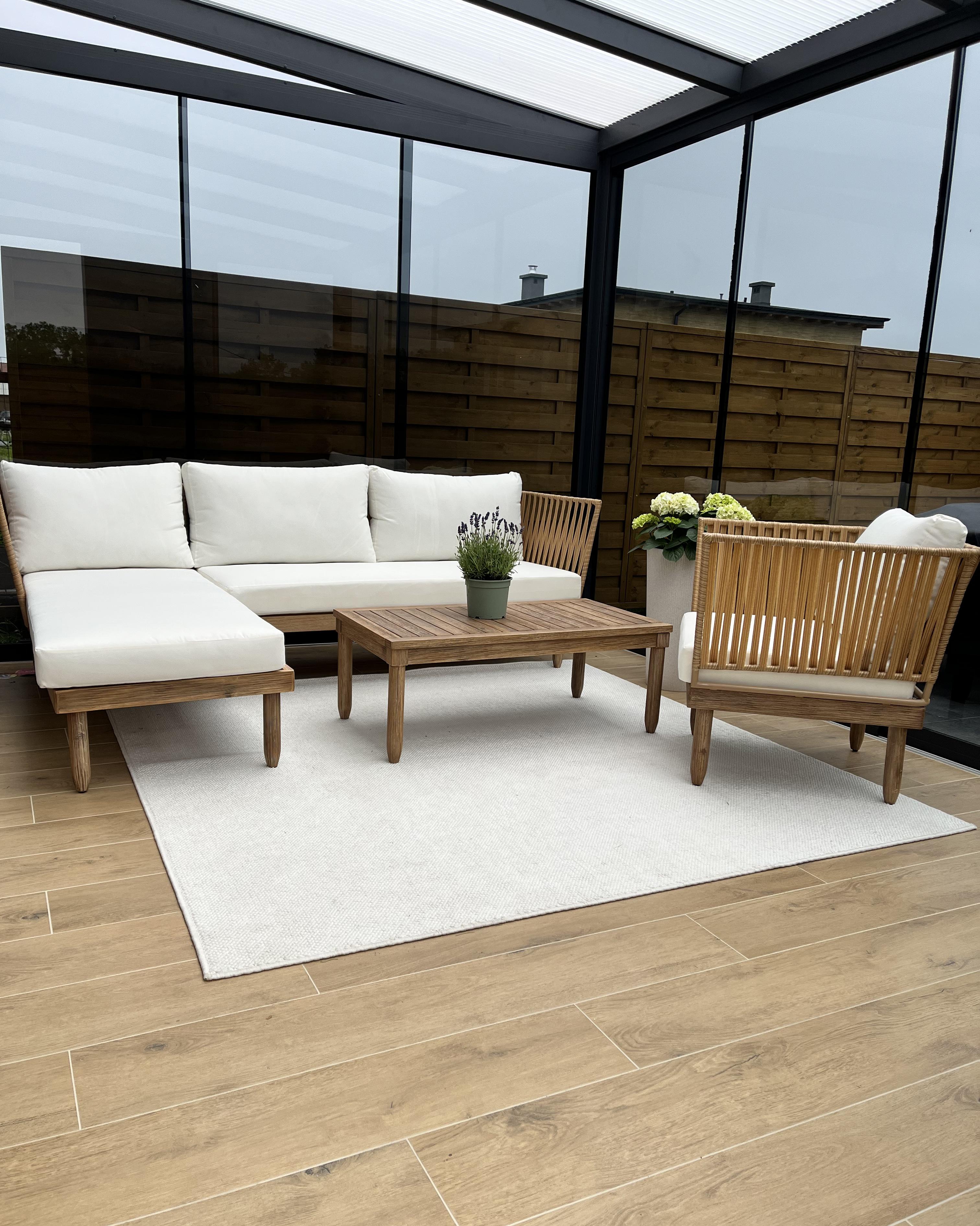 Loungeset met tafel 4-zits CREMONA rechtszijdig Acaciahout Gebroken wit