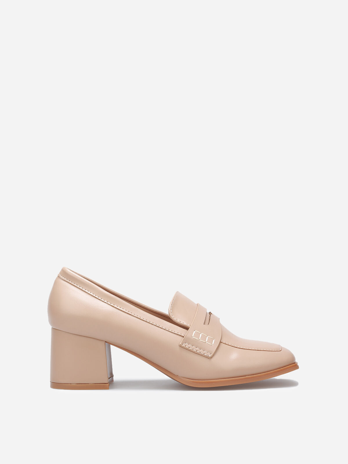 Mocassins à talon et surpiqûres- Taupe