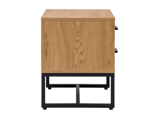 Table de chevet avec rangements 2 tiroirs finition bois clair chêne et métal noir L50 cm LOVATO