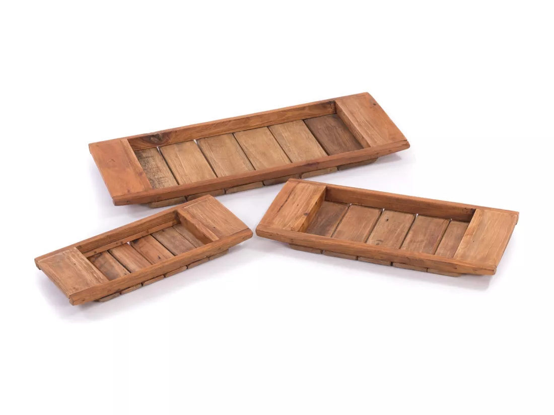SET DE PLATEAUX EN BOIS Medina 3 pièces Bois massif en acajou, 3 tailles différentes couleurs naturelles