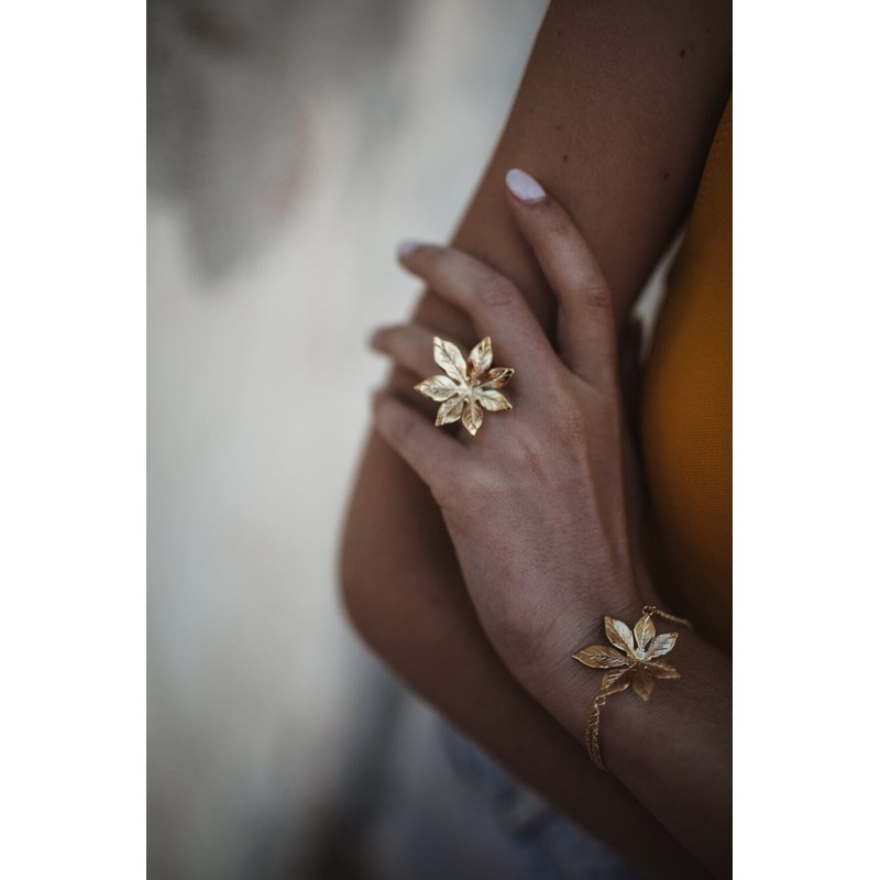 maxi bague fleur plaqué argent - CHLORIS