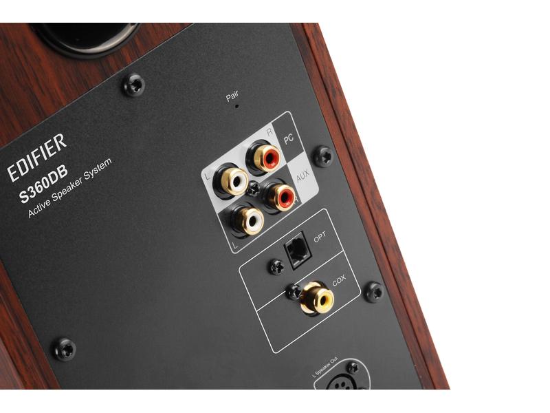 Edifier Regallautsprecher Paar S360DB Braun Hi-Res zertifiziertes 2.1 Audio-System mit diversen Eingangsoptionen