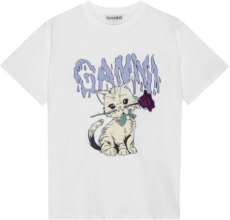 Ganni Basic Jersey Rose Cat Relaxed T-shi Bright white