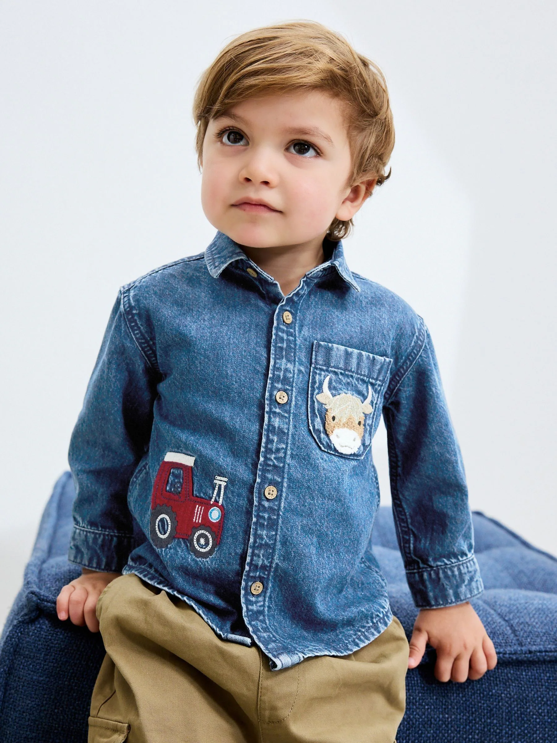 Blauw - Denim overhemd met lange mouwen met Character (3mnd -7jr)