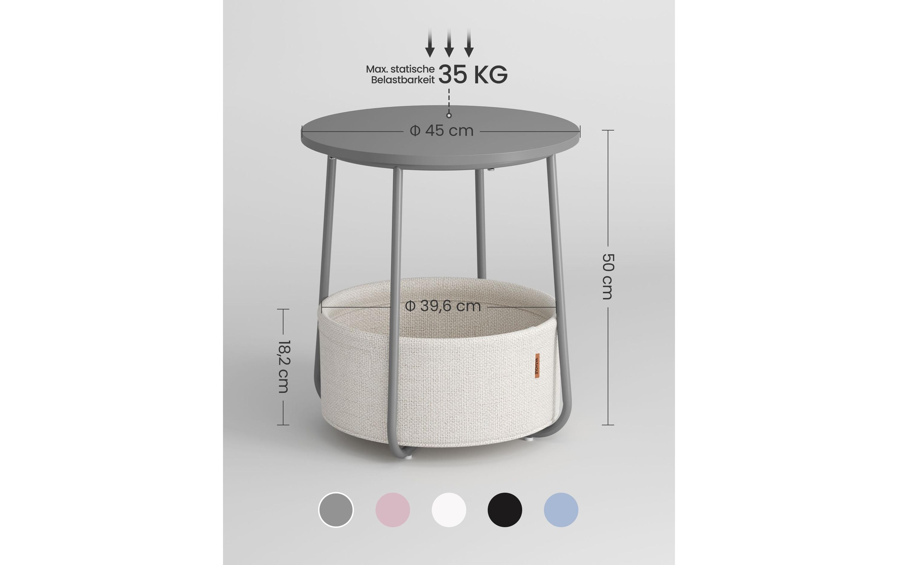 Beistelltisch 45 x 51 cm, Grau / BeigeCouchtisch mit Ablage und Korb