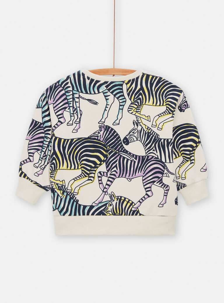 Sweat écru imprimé zèbre mixte