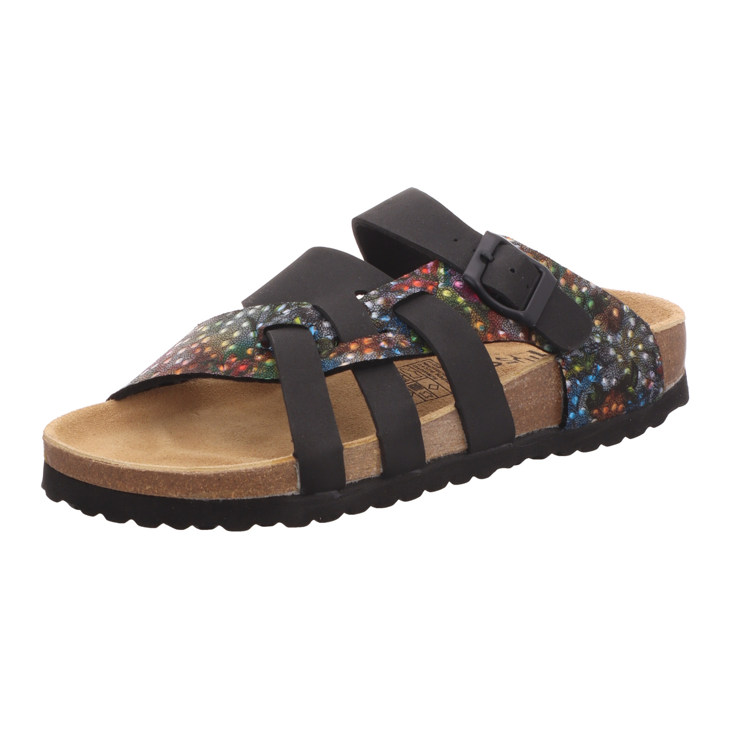 Alyssa Damen-Pantolette mit Tieffußbett Schwarz-Mehrfarbig