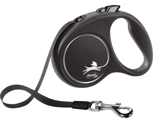 Flexi uittrekbare hondenriem met riem, maat S, 5 m, < 15 kg, zwart