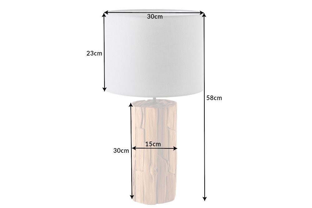 Design Tischlampe ROOTS 60cm Treibholz Leinenschirm grau handmade