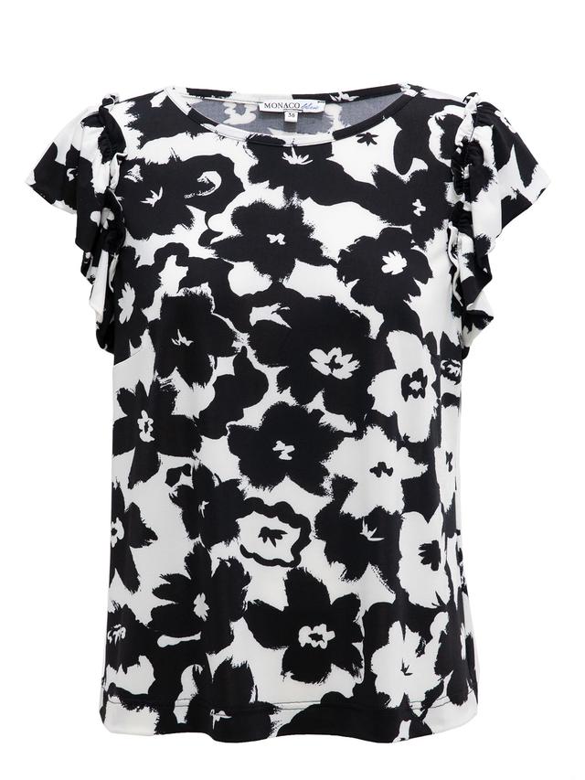 Druckblusenshirt Kurzarm mit Rüschen