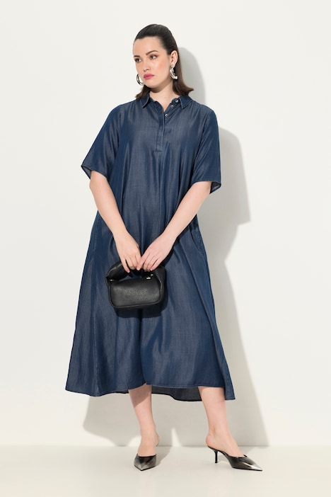 Lyocell-Midikleid, Jeansoptik, Hemdkragen, Halbarm