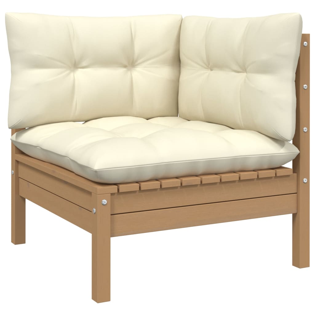 Salon de jardin meuble d'extérieur ensemble de mobilier 9 pièces avec coussins marron miel bois de pin