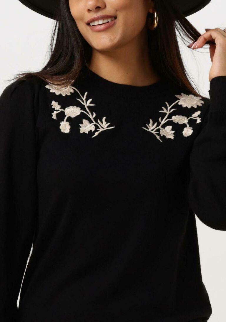 OBJECT zwarte object mini jurk objthess l/s knit embroidery dress e div
