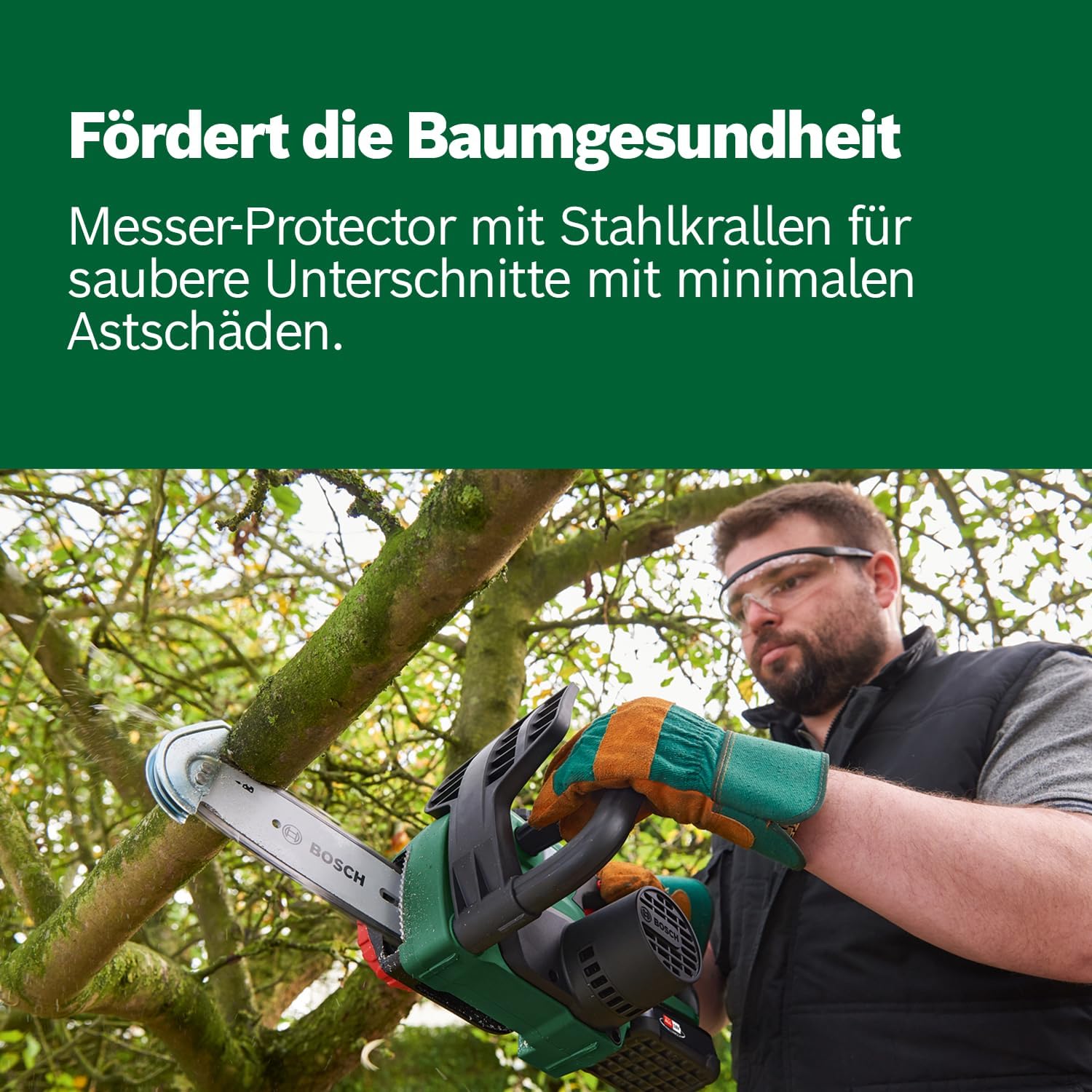Bosch Akku-Kettensäge UniversalChain 18 (Akku 2,5 Ah, Ladegerät, SDS-System, Schwertlänge: 200 mm, 18-Volt-System, in Kartonschachtel)