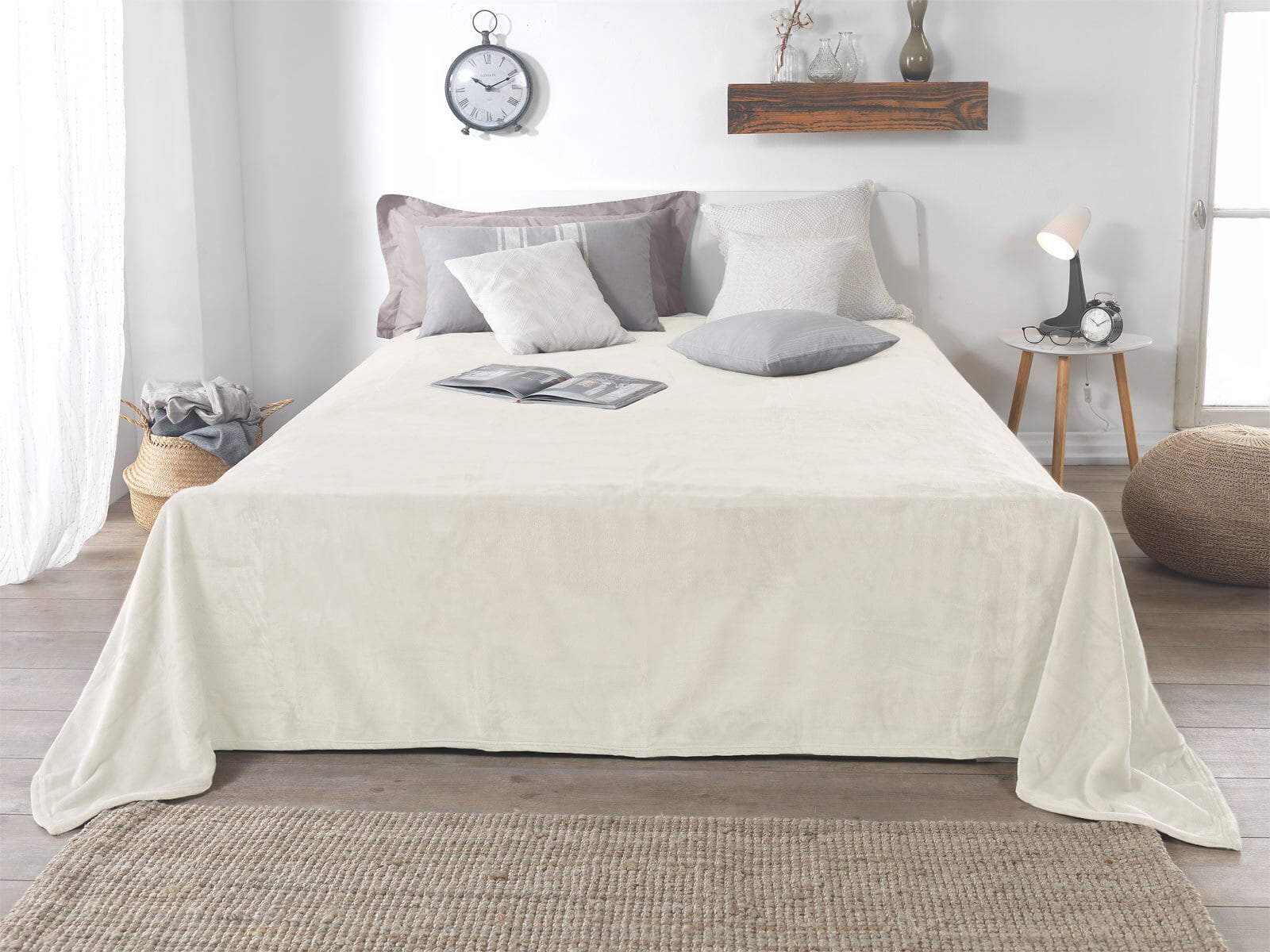 XXL-Flanell-Kuscheldecke Wollweiß, ca. 220x240 cm