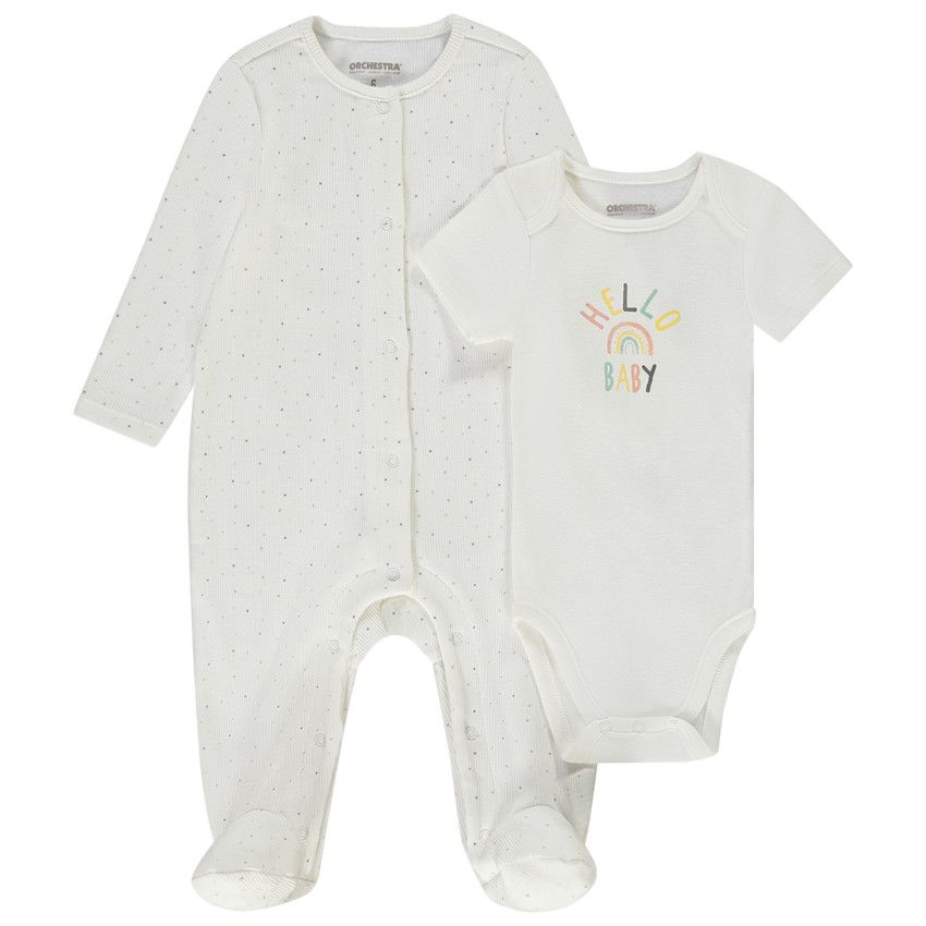 Ensemble 2 pièces dors-bien et body Hello Baby pour bébé - Ecru