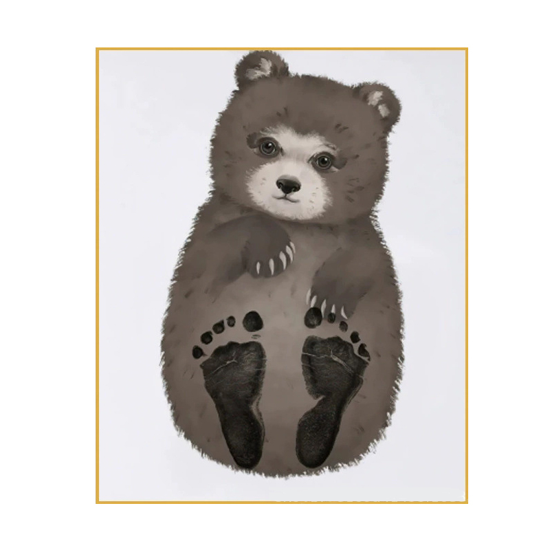 (30x20cm) Canvas Baby Poster DIY Fussabdruck Geburts Geschenk Kinderzimmer Home Deko - Bär