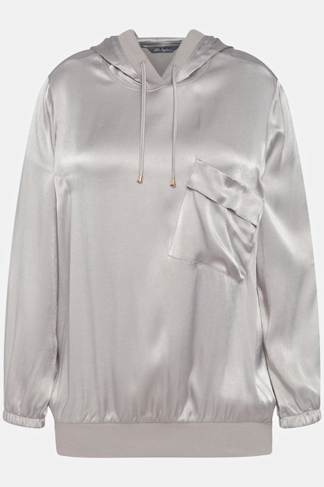 Bluse, Satin, Kapuze, Brusttasche, Langarm