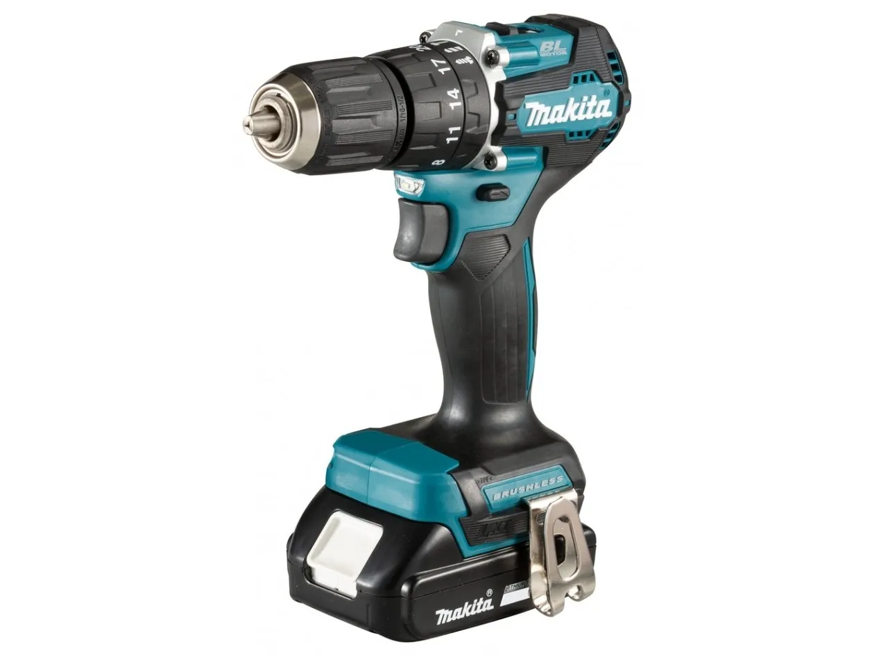 Makita DHP487RAJ - Hammerbor/skruemaskine - ledningfri - 2-hastigheders - nøgleløs borepatron 13 mm - 40 N·m - 2 batterier - 18 V