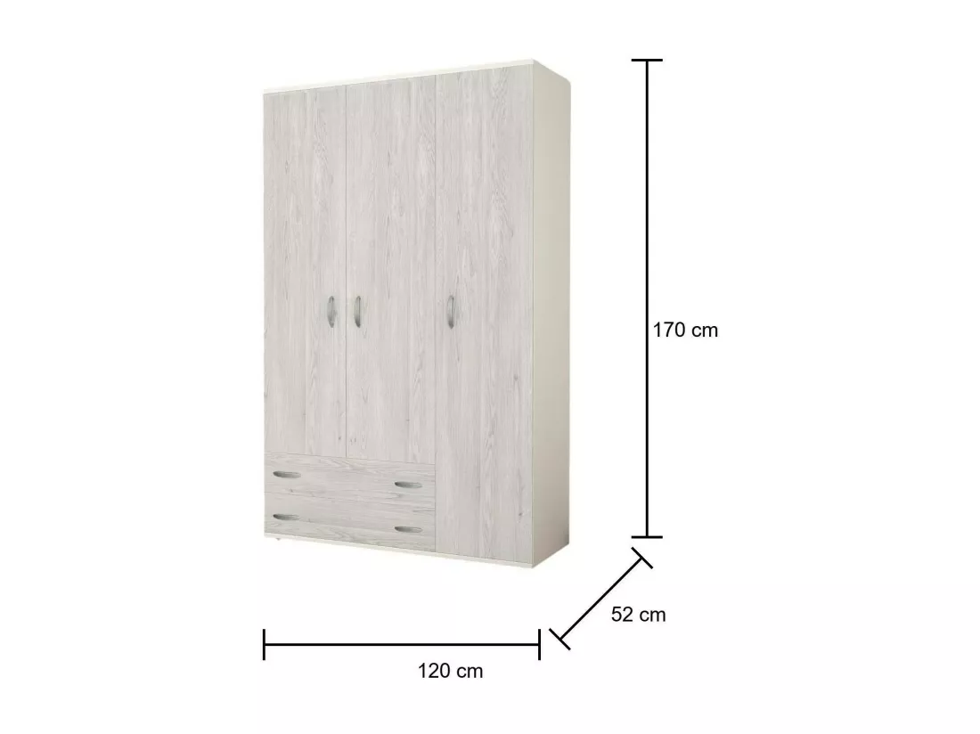 Garde-robe 3 portes Drabit, Meubles de chambre, Dressing avec portes, Armoire, Made in Italy, 120x52h170 cm, Blanc et gris