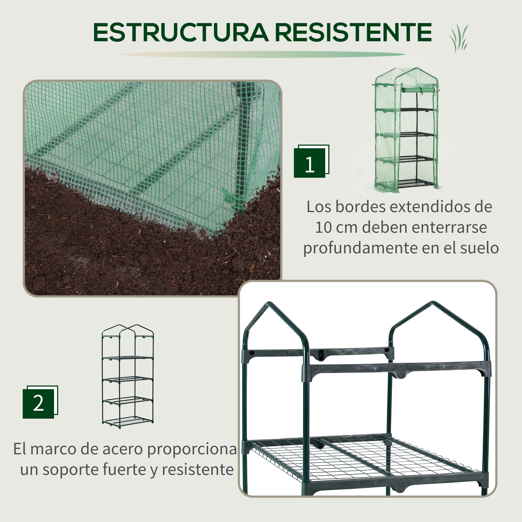 Estufa de jardim Outsunny com 4 prateleiras e cobertura de PE, tipo galpão com estrutura tubular de aço, ideal para cultivo de plantas, flores e vasos, 70x50x160 cm, verde.