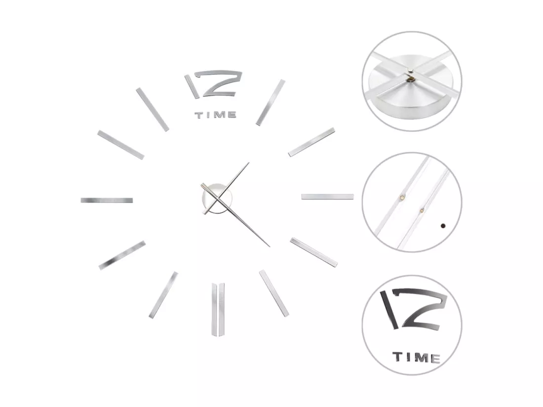 Horloge murale 3D Design moderne 100 cm XXL Argenté