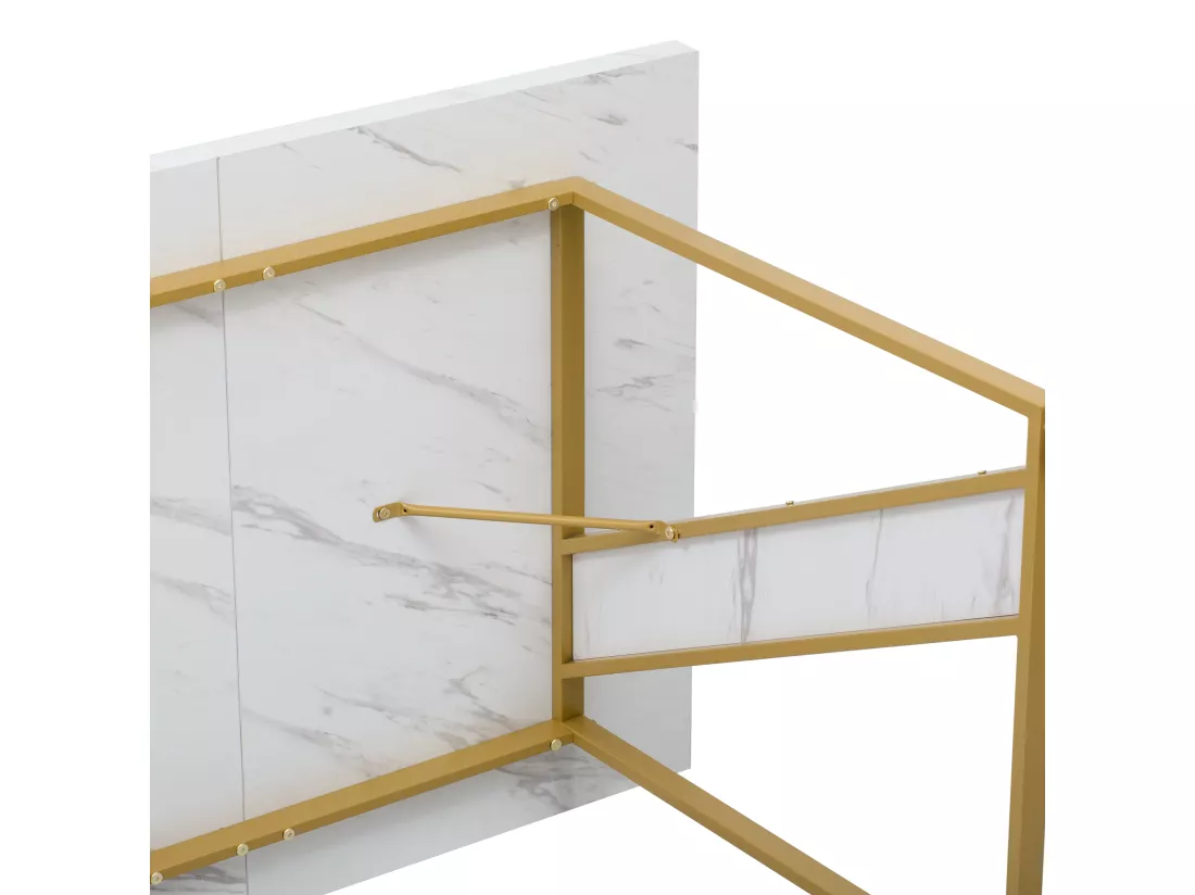 Table à manger 4 places - 160×80 cm - à motif de marbre - Blanc & Doré